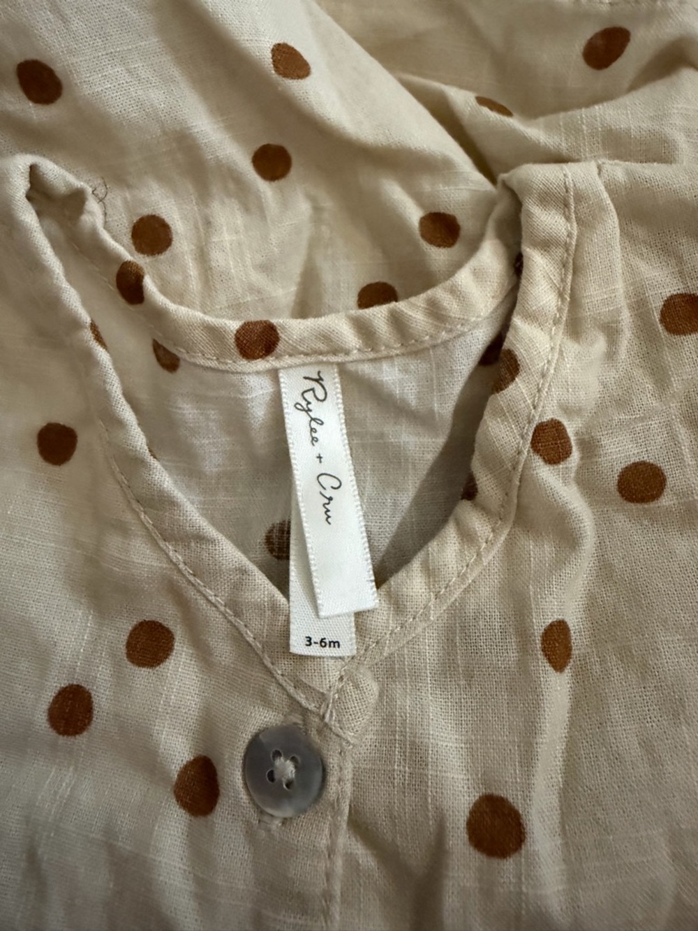 Rylee + Cru Polka Dot Top 3-6M Neutral Cotton Baby Girl Boutique - Picture 3 of 4